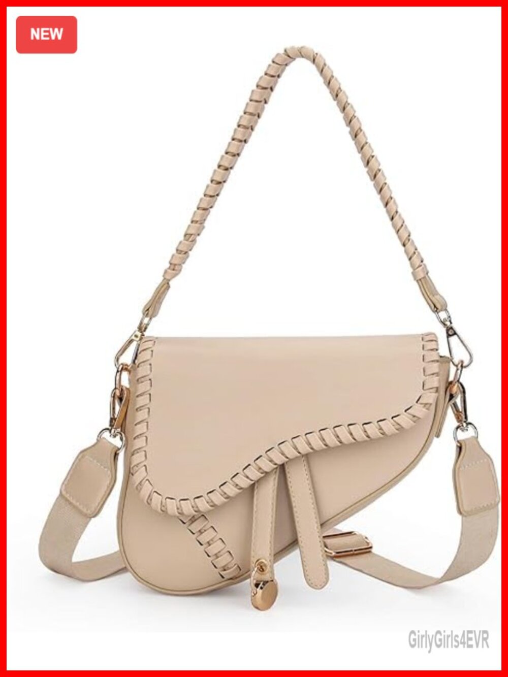 Faux Leather Saddle Bag Crossbody Shoulder Bag Heart Design